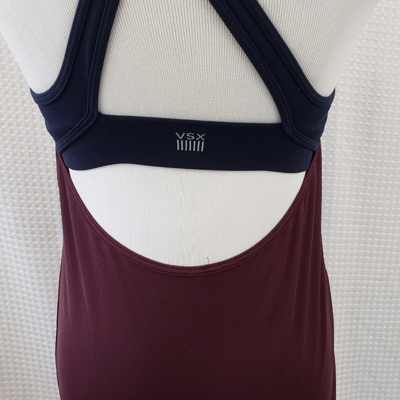 Victorias Secret Sport Tank Built In Bra Open Back Athletic Tank Wine Navy XS - Picture 7 of 9